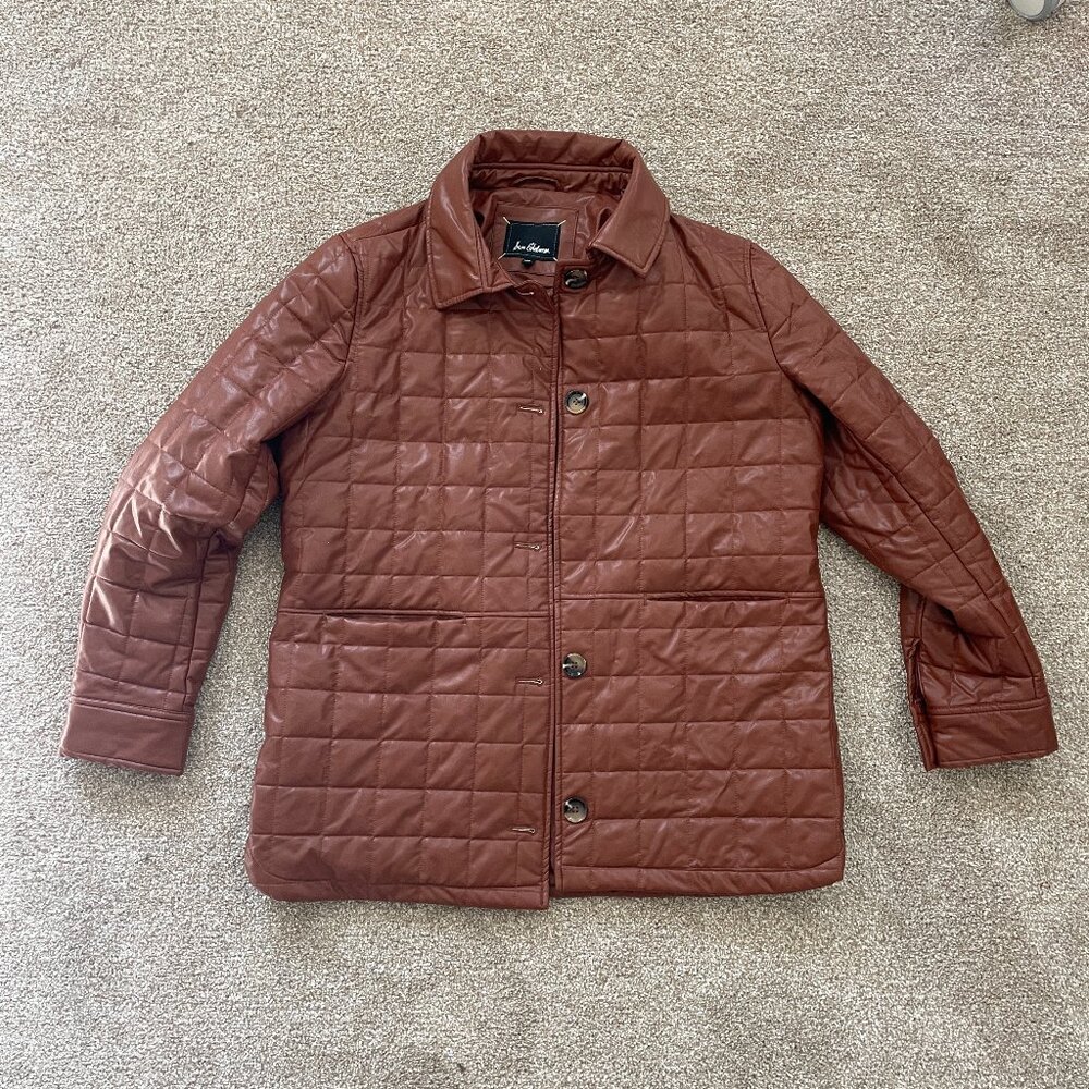 Sam Edelman Womens Box Quilted Faux Leather Shacket Jacket - Size L, Brown